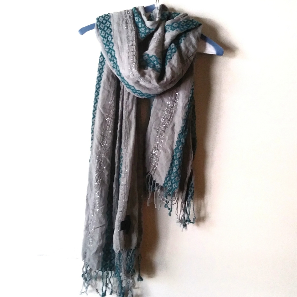 Cotton gray and teal scarf